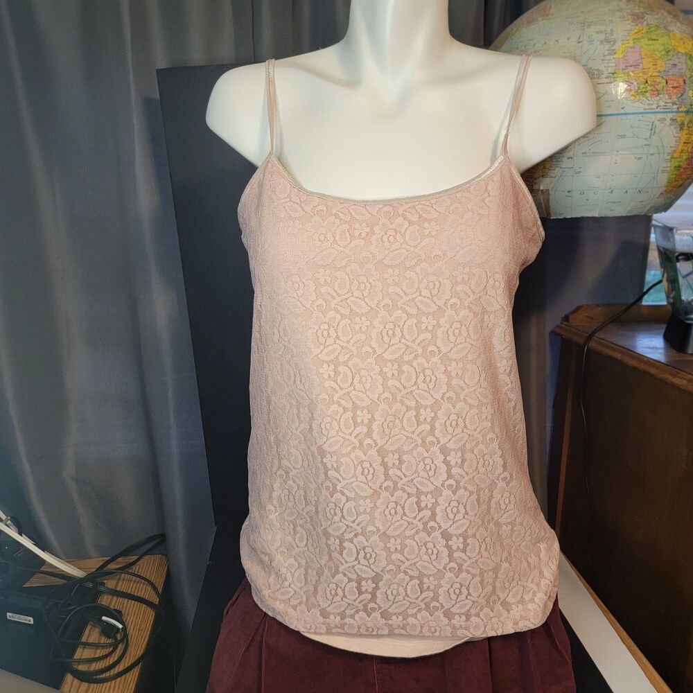 Perfect Cami Pink Floral Lace Over Solid Pink Top With Built In Support. Xl